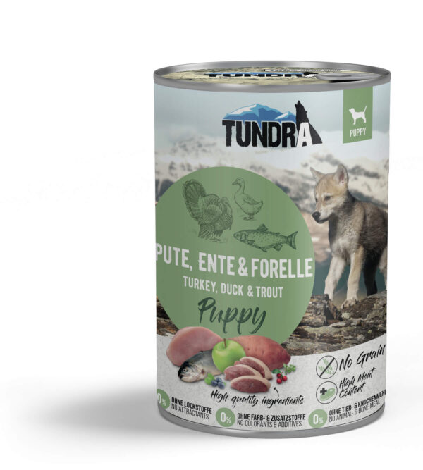 TUNDRA Dog Puppy Puretina, Patka i Pastrva 400 g – Konzerva za štence bez žitarica