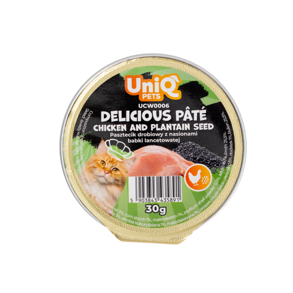 UNIQ PETS DELICIOUS Mokra Hrana za Mačke, Kremasta Pašteta s Piletinom i Psilijumom, 8 x 30g
