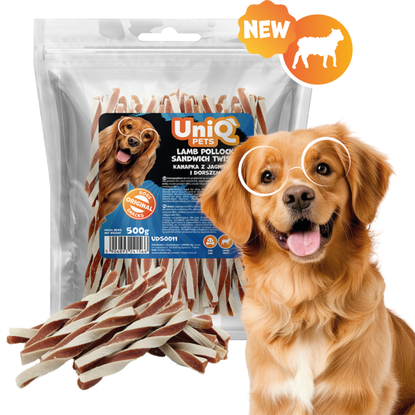 UNIQ PETS MEATY Isprepleteni Sendvič Zalogaji s Janjetinom i Aljaškom Koljom za Pse 500g