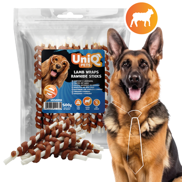UNIQ PETS RAWHIDE Štapići od Goveđe Kože Omotani Janjetinom za Pse 500g