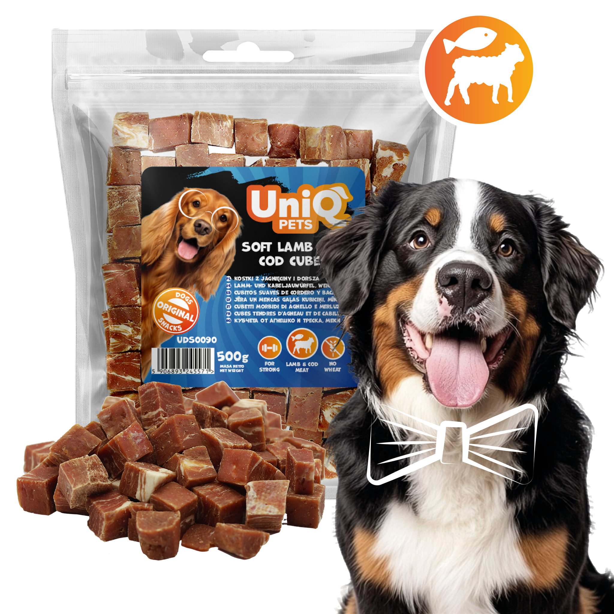 UNIQ PETS CHEWY Mekane kockice s janjetinom i bakalarom, 500g
