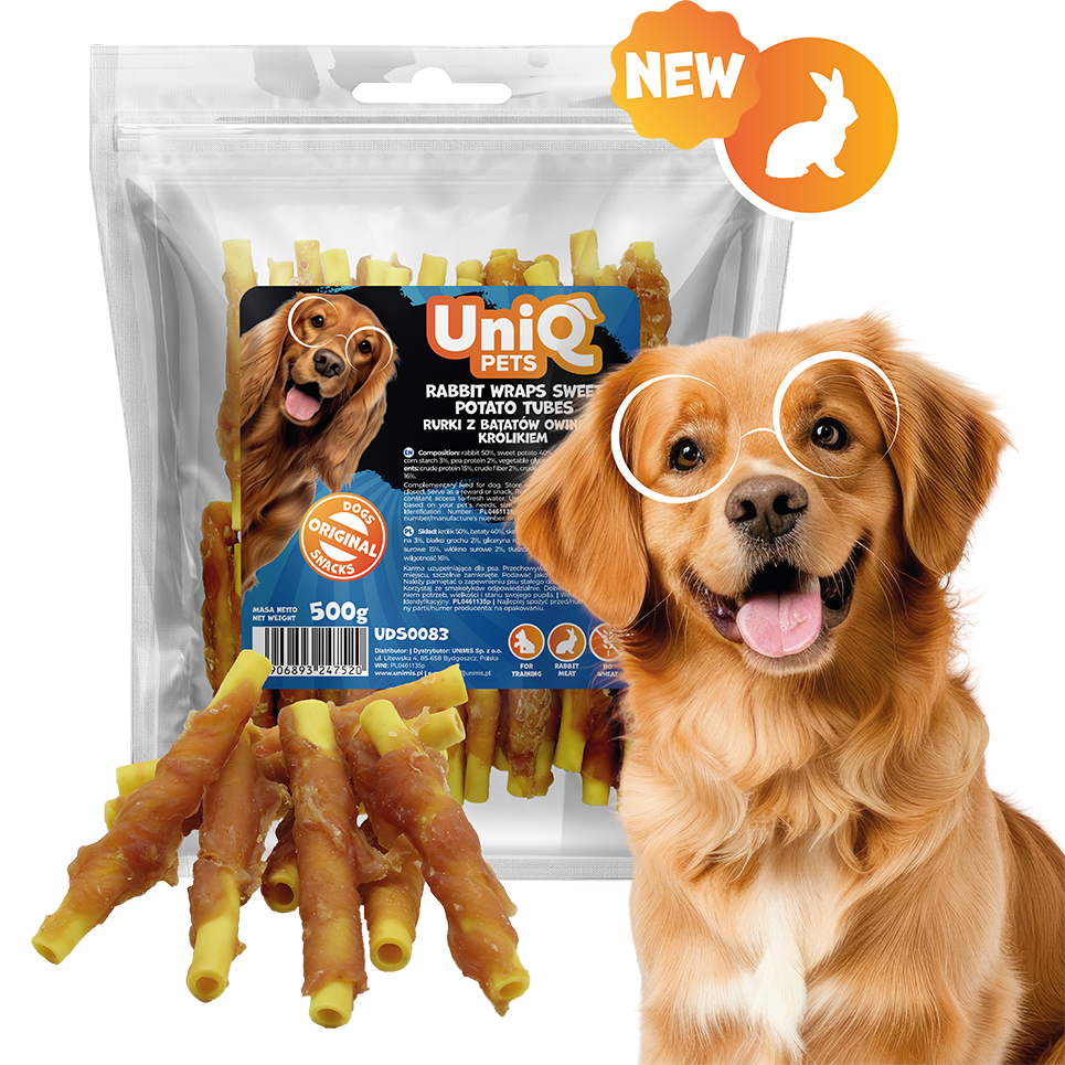 UNIQ PETS DOG SNACKS DUO Poslastice za Pse – Kunić i Slatki Krumpir (Tubes), 500g